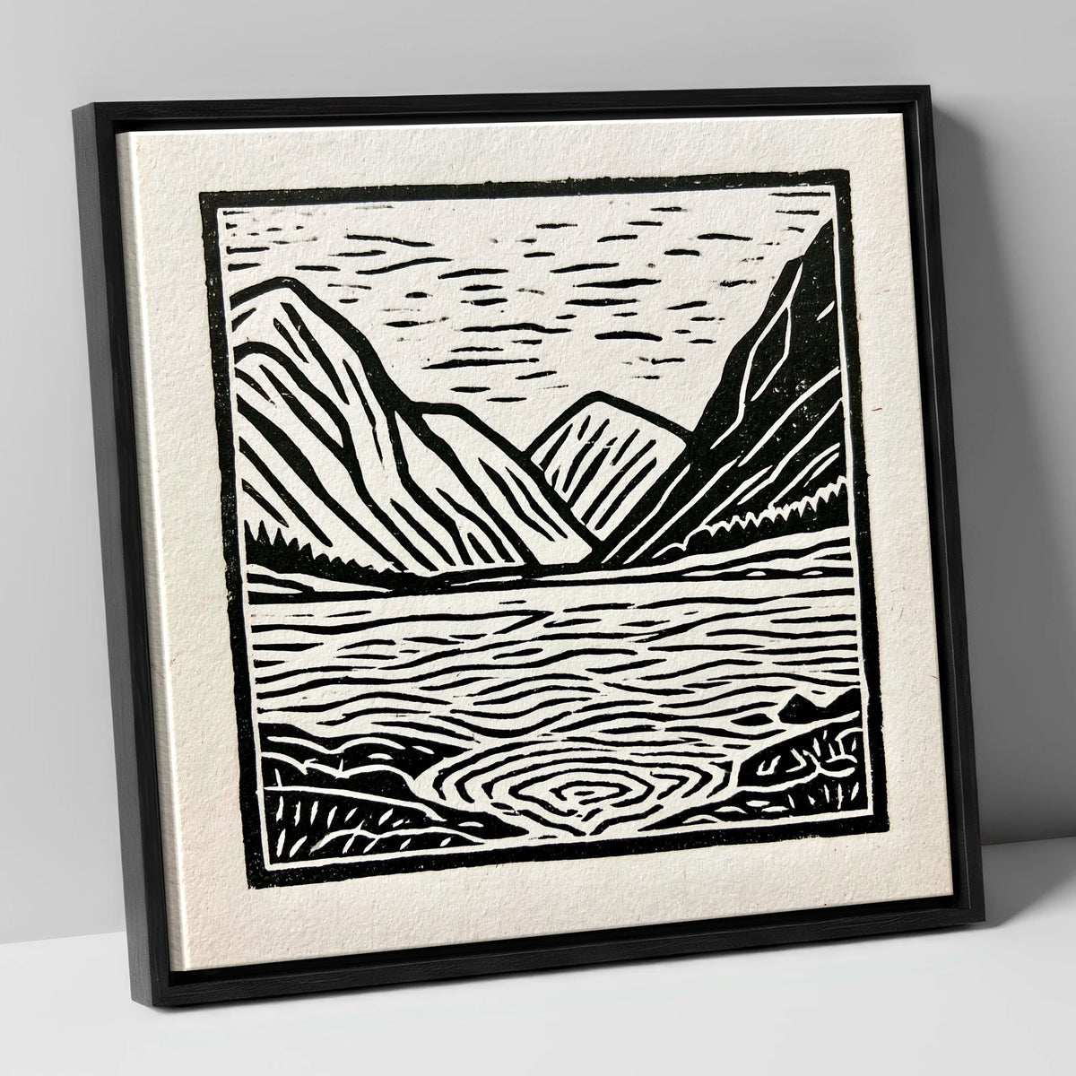 Graphic Ennerdale Water and Fells lake district valley canvas wall art in black frame