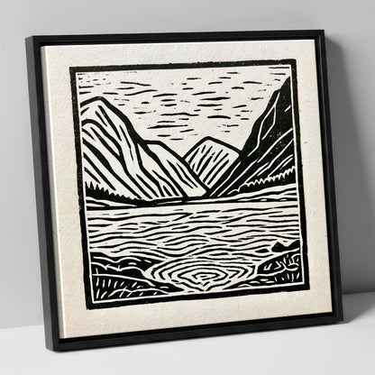 Graphic Ennerdale Water and Fells lake district valley canvas wall art in black frame