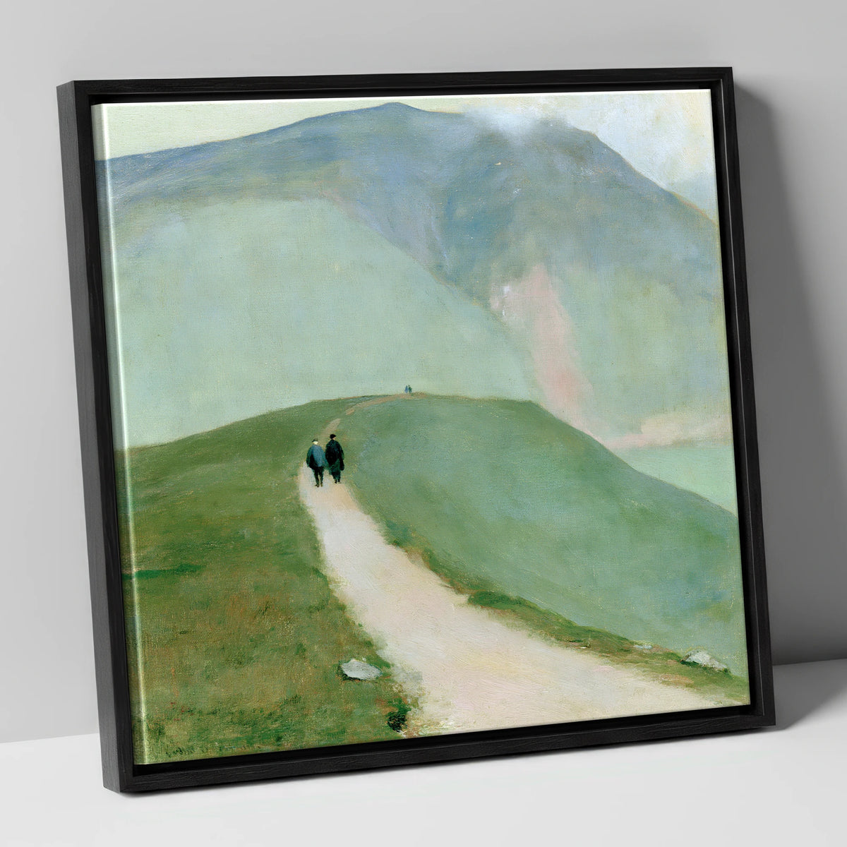 Walkers on a Hazy Fell Path lake district walking canvas wall art in black frame