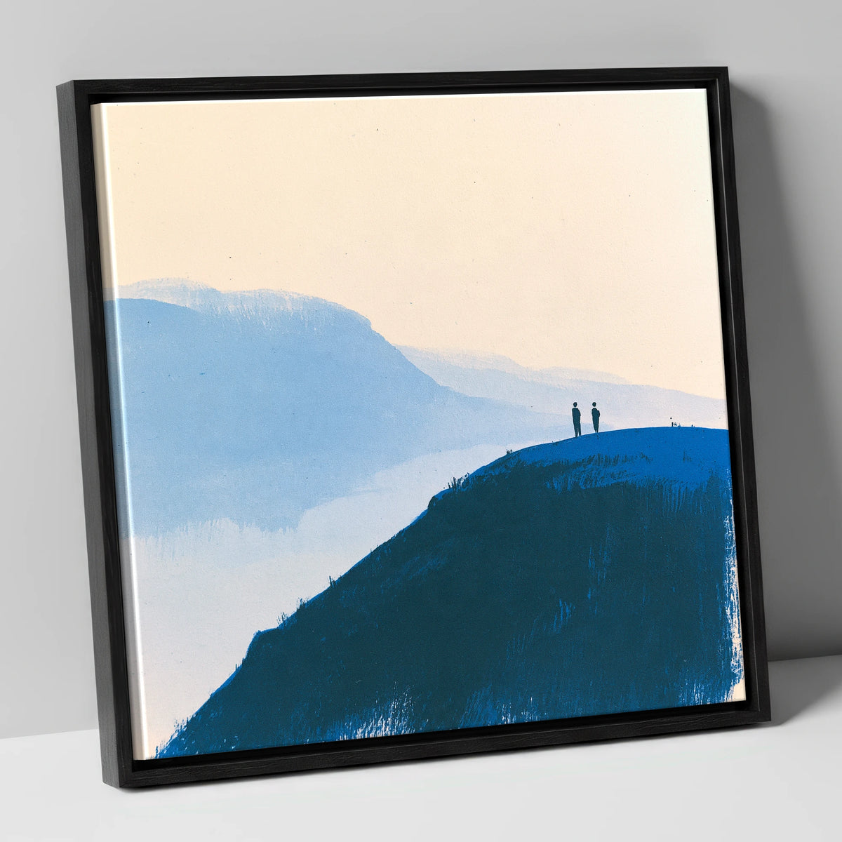 Silhouettes on a Blue Summit lake district fell canvas wall art in black frame
