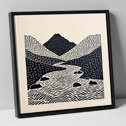 Bold Scafell Pike and Beck lake district fell canvas wall art in black frame
