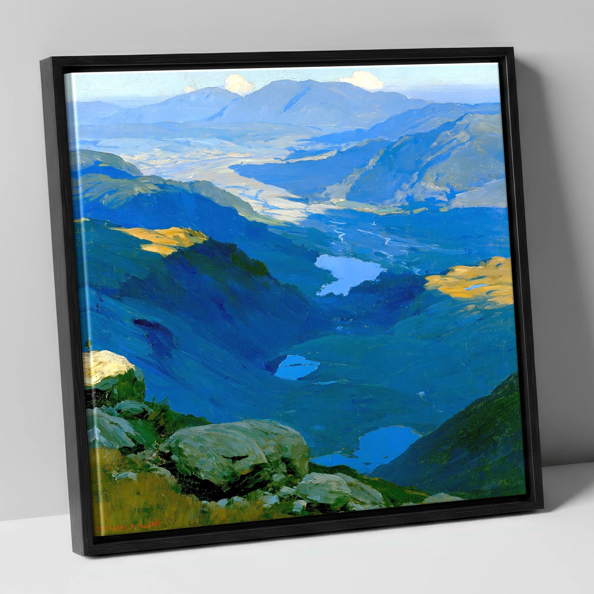Summit View over Blue Tarns lake district fell canvas wall art in black frame