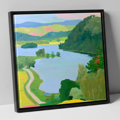 Vibrant Rydal Water Lakeside Path lake district lake canvas wall art in black frame