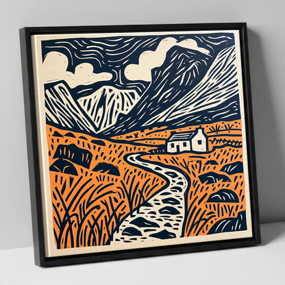 Eskdale Cottage and Navy Fells lake district valley canvas wall art in black frame
