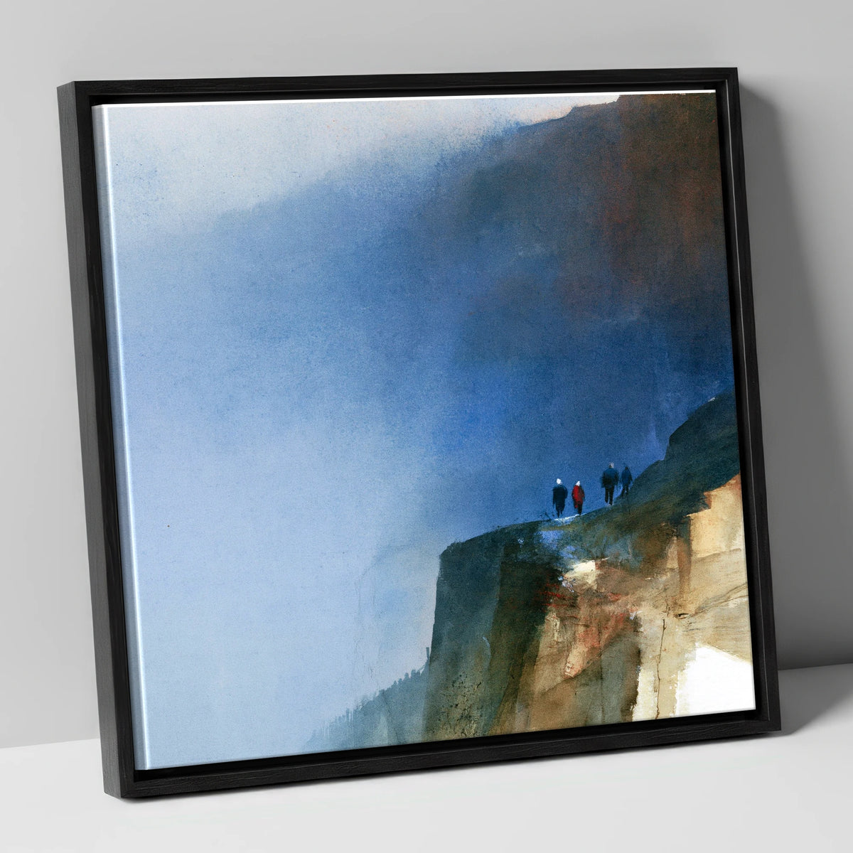 Walkers on a Dramatic Mountain Path lake district walking canvas wall art in black frame