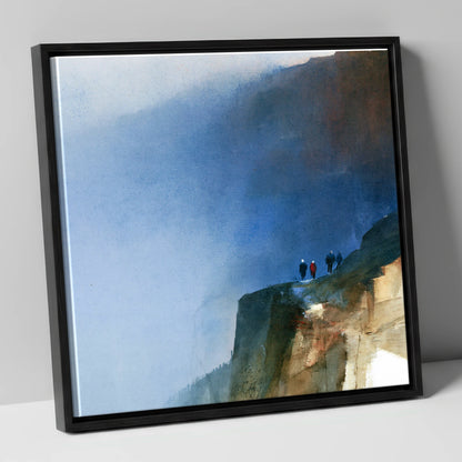 Walkers on a Dramatic Mountain Path lake district walking canvas wall art in black frame