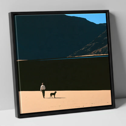 Dog Walker on Ennerdale Shore gifts for dog walkers canvas wall art in black frame