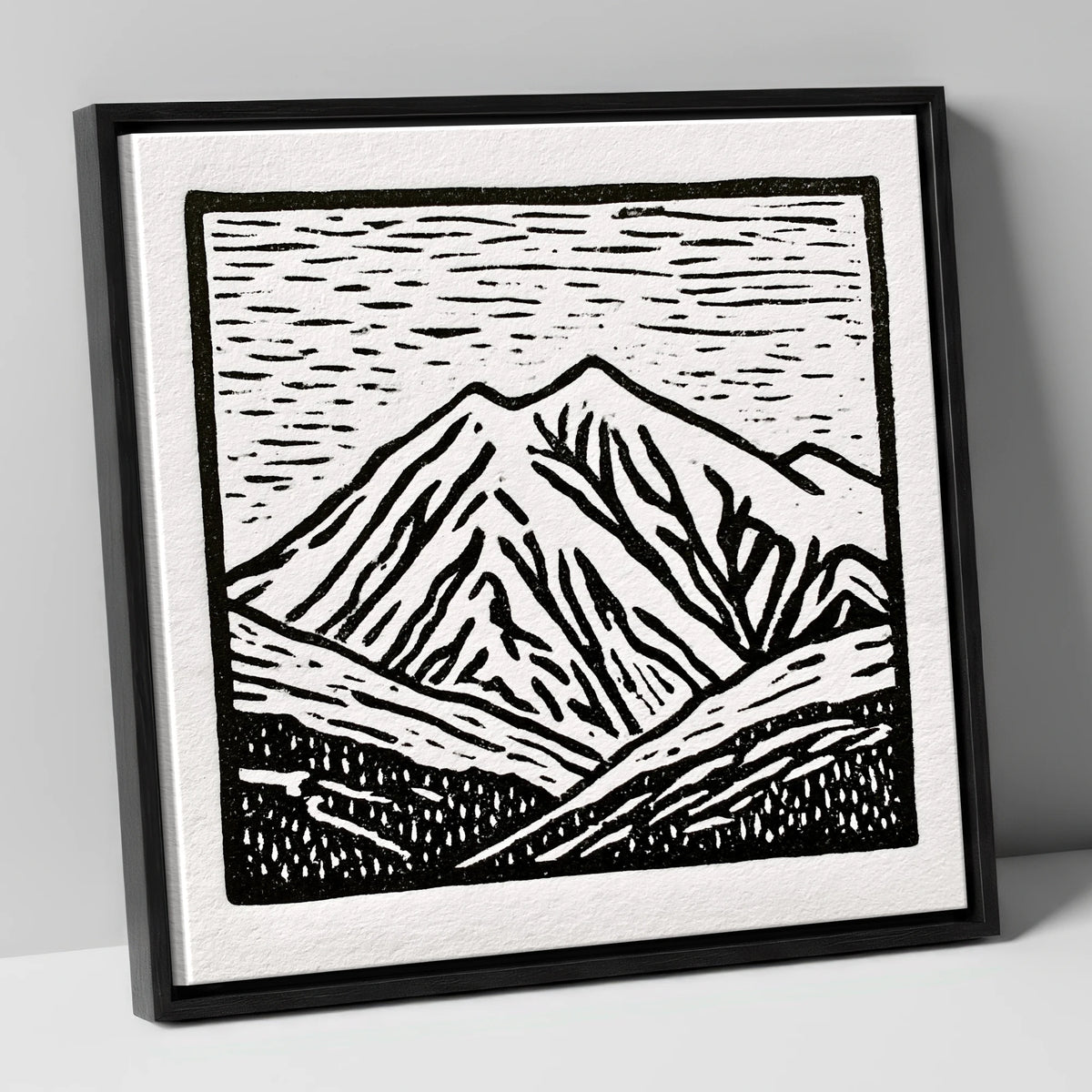 Skiddaw Peak in Graphic Monochrome lake district fell canvas wall art in black frame