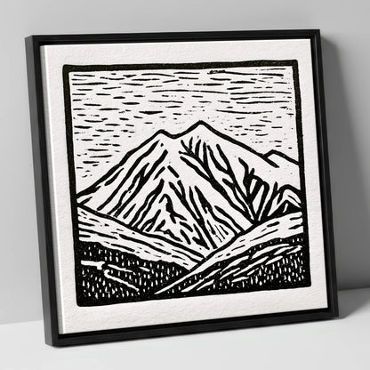 Skiddaw Peak in Graphic Monochrome lake district fell canvas wall art in black frame