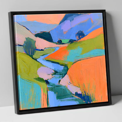River Valley in Vivid Colour lake district waterfall canvas wall art in black frame
