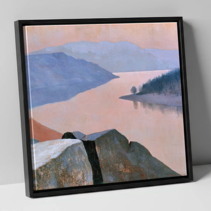 Ullswater in Soft Peach Light lake district lake canvas wall art in black frame