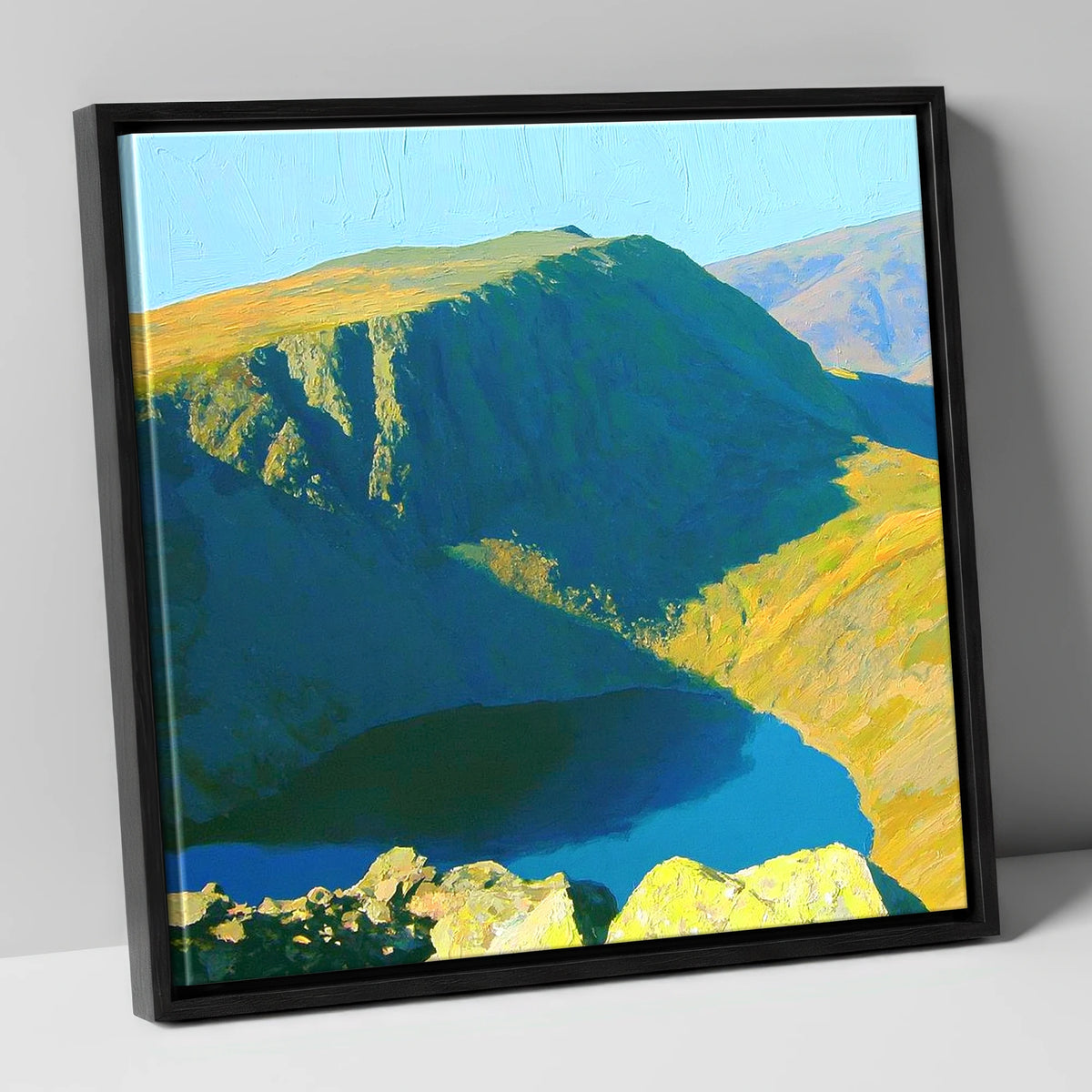 Vibrant Harter Fell Mountain Tarn lake district fell canvas wall art in black frame