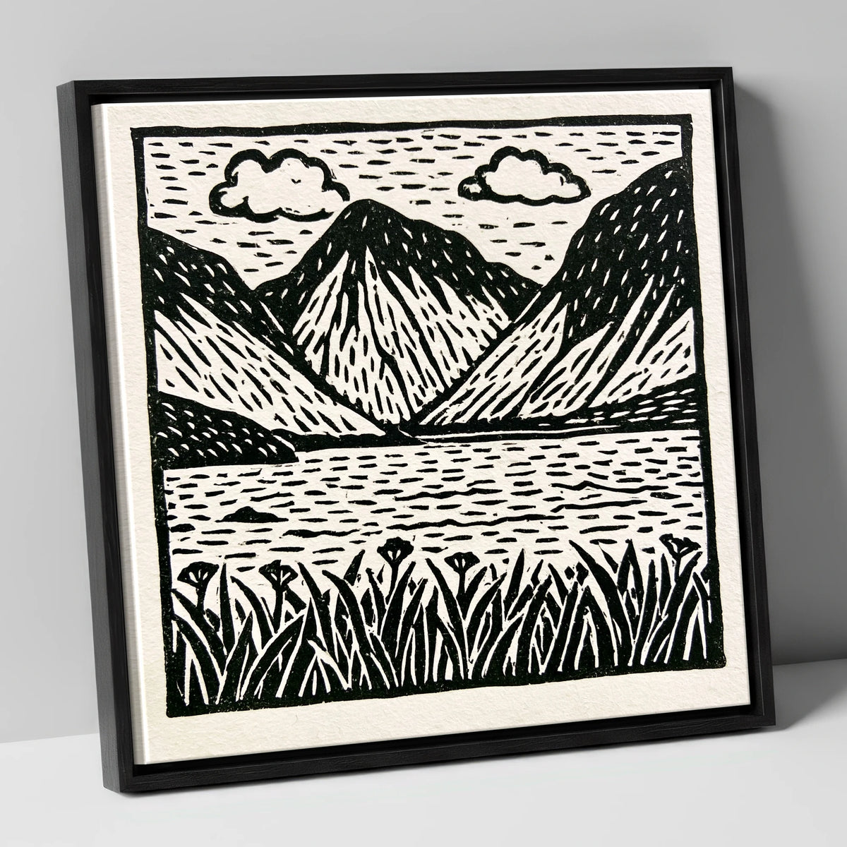 Black and White Wasdale Valley lake district valley canvas wall art in black frame