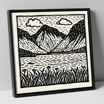 Black and White Wasdale Valley lake district valley canvas wall art in black frame