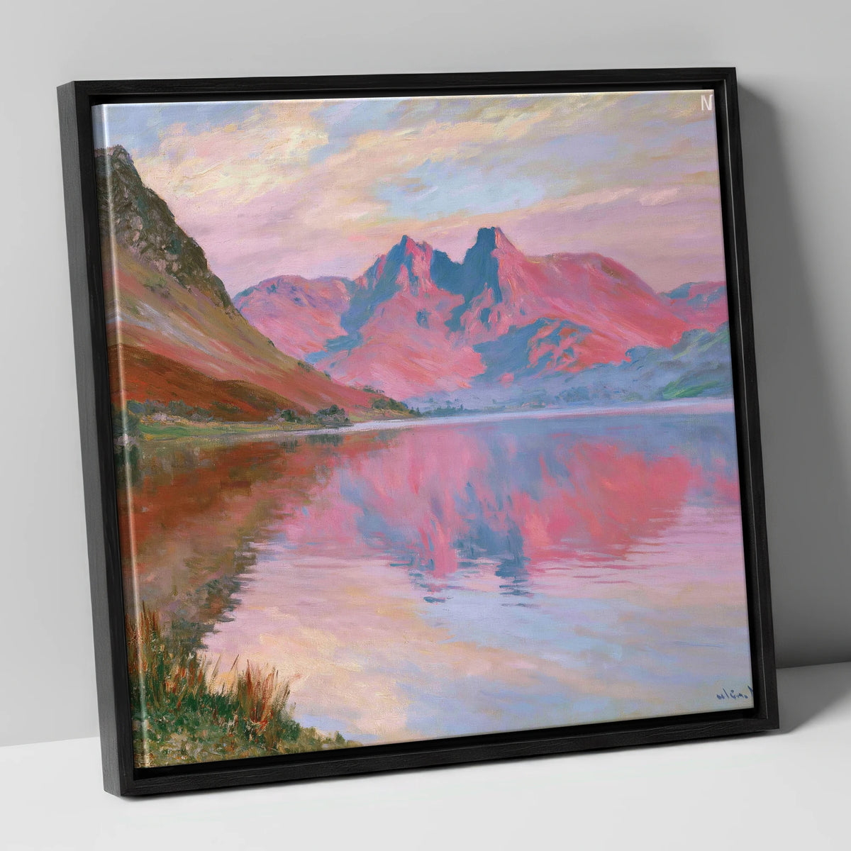 Radiant Sunset at Loweswater lake district lake canvas wall art in black frame