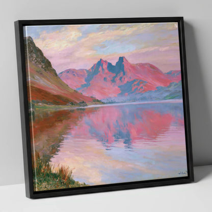Radiant Sunset at Loweswater lake district lake canvas wall art in black frame