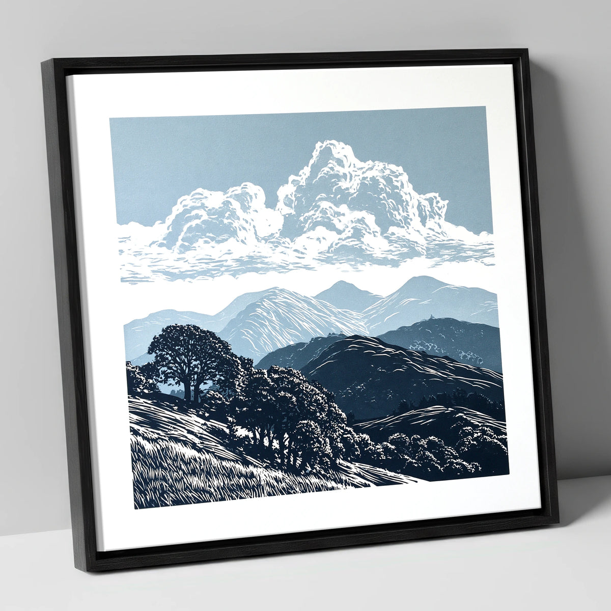 Rolling Fells Beneath Towering Clouds lake district fell canvas wall art in black frame