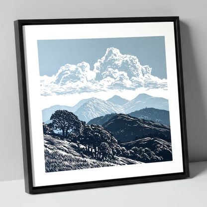 Rolling Fells Beneath Towering Clouds lake district fell canvas wall art in black frame