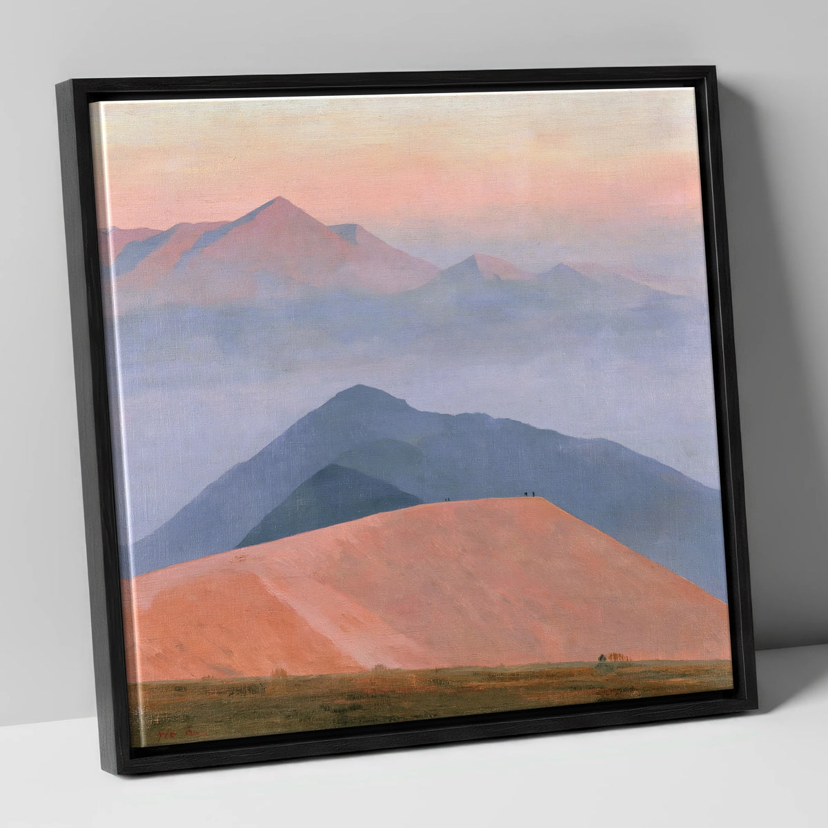 Fell Summit in Lavender Haze lake district fell canvas wall art in black frame