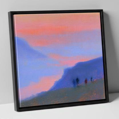 Twilight Walkers on the Fell lake district fell canvas wall art in black frame