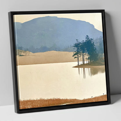 Reflected Pines at Tarn Hows lake district lake canvas wall art in black frame