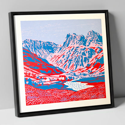 Vibrant Great Langdale Valley lake district valley canvas wall art in black frame