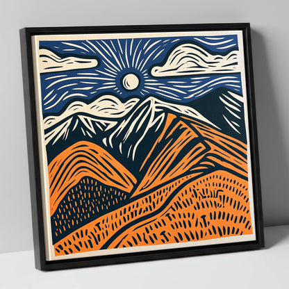 Blencathra in Terracotta and Navy lake district fell canvas wall art in black frame