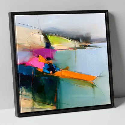 Vibrant Orange Kayak on the Lake lake district walking canvas wall art in black frame