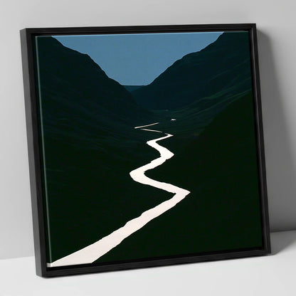 Silver River in Shadowed Valley lake district waterfall canvas wall art in black frame
