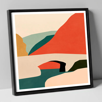 Stone Bridge and Terracotta Fells lake district waterfall canvas wall art in black frame