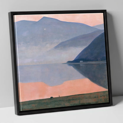 Pink Dusk Over Still Lake lake district lake canvas wall art in black frame