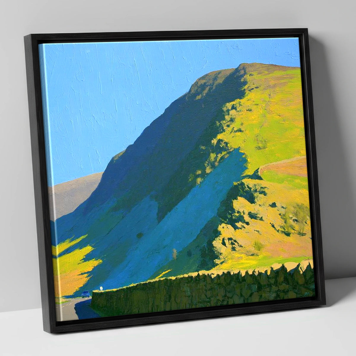 Steel Fell Ridge Bright Shadows lake district fell canvas wall art in black frame