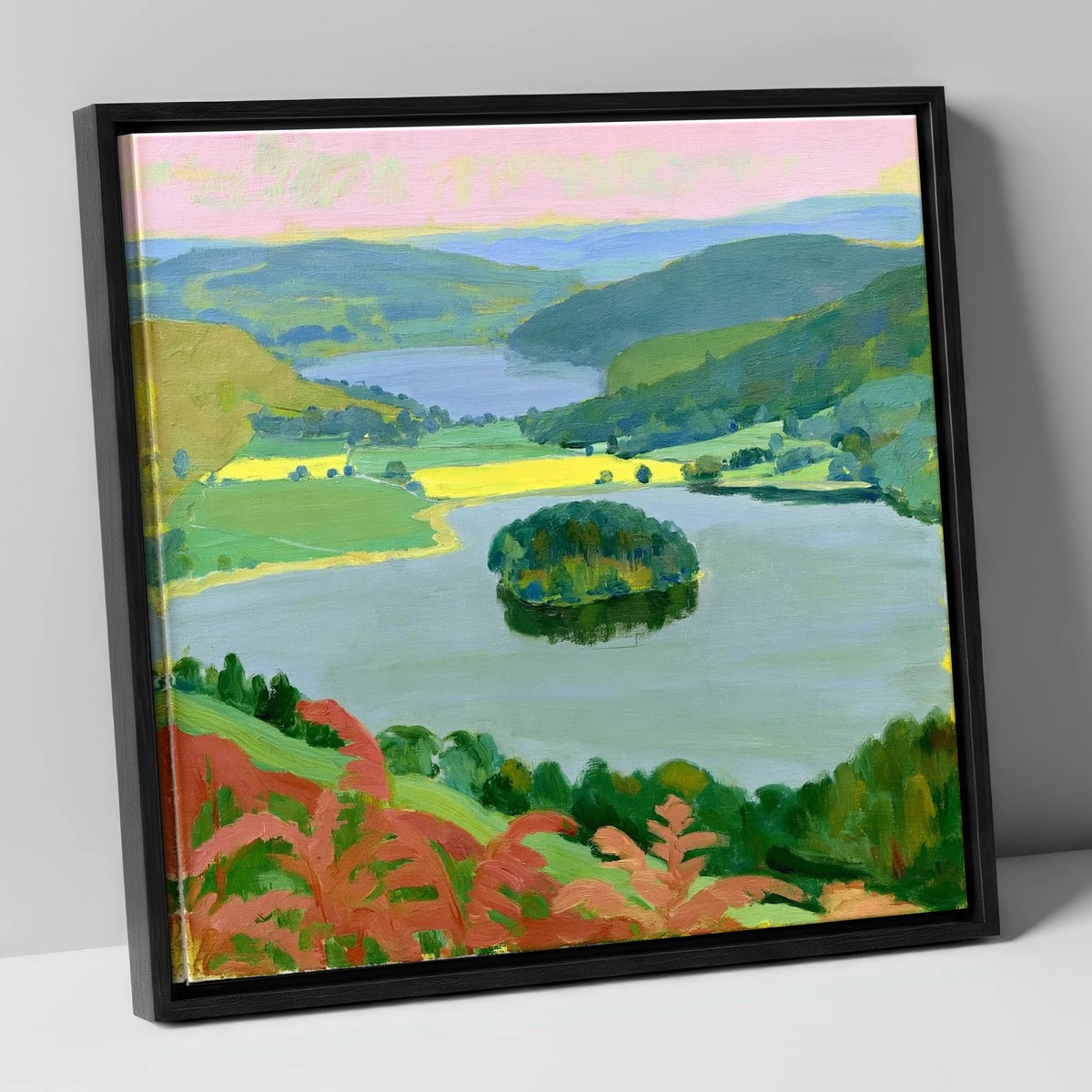 Grasmere Through Red Bracken lake district lake canvas wall art in black frame