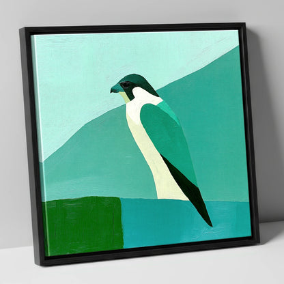 Geometric Teal Peregrine Falcon lake district wildlife canvas wall art in black frame
