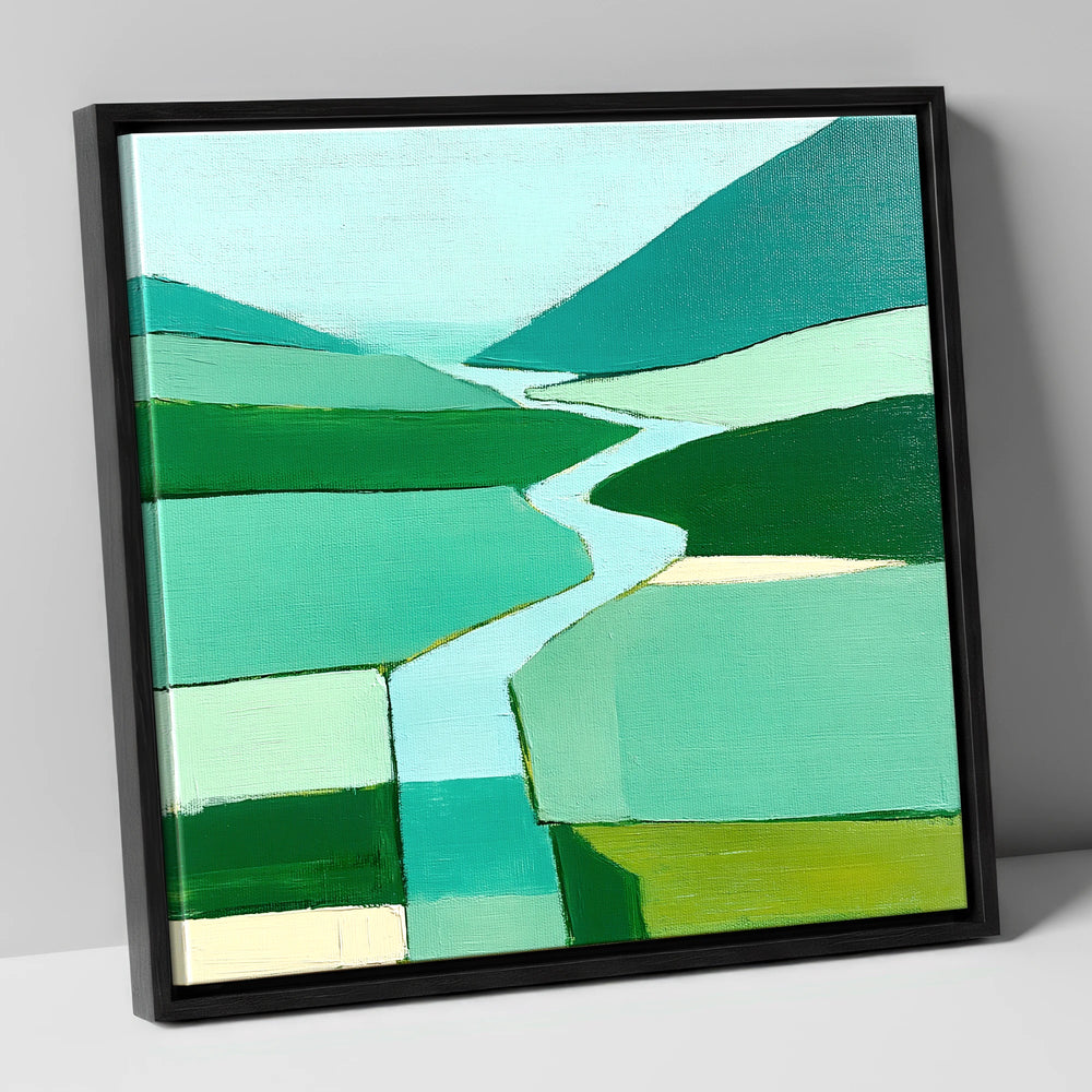Abstract River Duddon Valley lake district waterfall canvas wall art in black frame