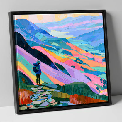 Vibrant Lake District Summit View lake district fell canvas wall art in black frame