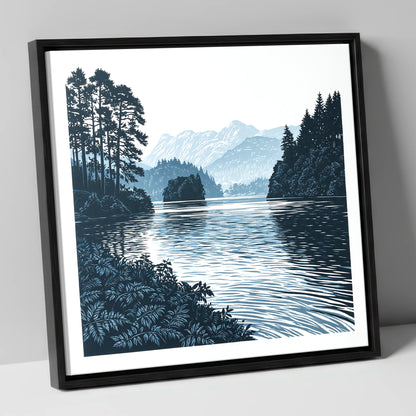Deep Blue Lake at Dawn lake district lake canvas wall art in black frame