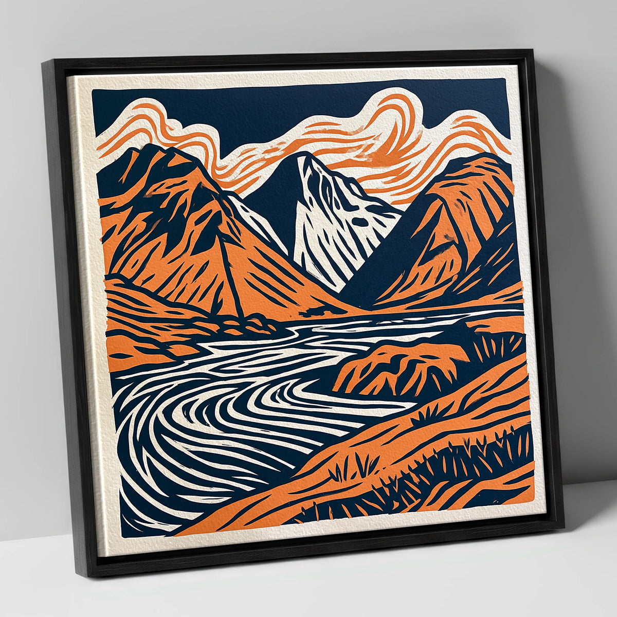 Bold Scafell Pike in Terracotta lake district fell canvas wall art in black frame