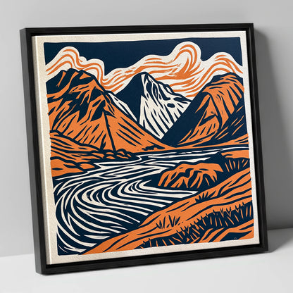 Bold Scafell Pike in Terracotta lake district fell canvas wall art in black frame