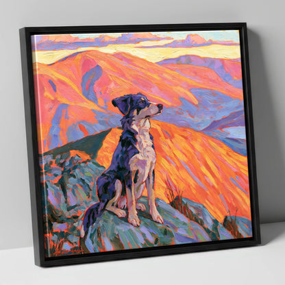 Vibrant Dog on Braithwaite Summit gifts for dog walkers canvas wall art in black frame
