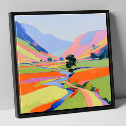 Bright Lakeland Valley Mist lake district sky canvas wall art in black frame