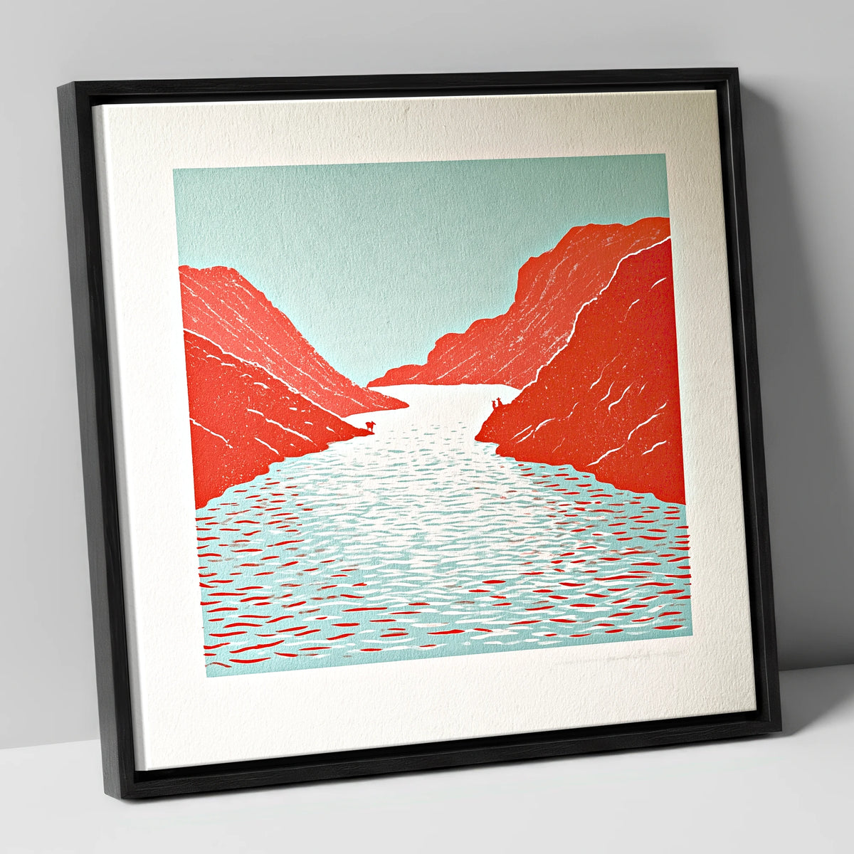 Bold Red Fells and Lake lake district lake canvas wall art in black frame