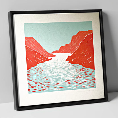 Bold Red Fells and Lake lake district lake canvas wall art in black frame