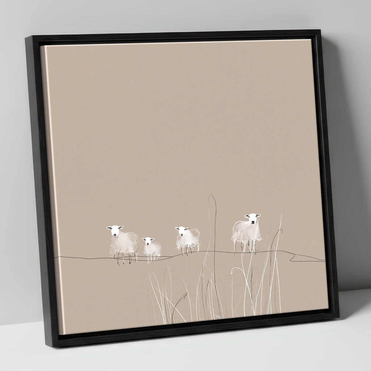Delicate Herdwick Sheep on Fellside lake district wildlife canvas wall art in black frame