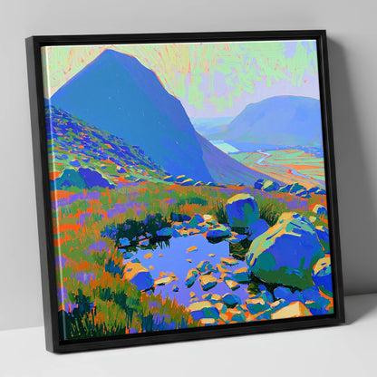 Vibrant Haystacks and Rocky Tarn lake district fell canvas wall art in black frame