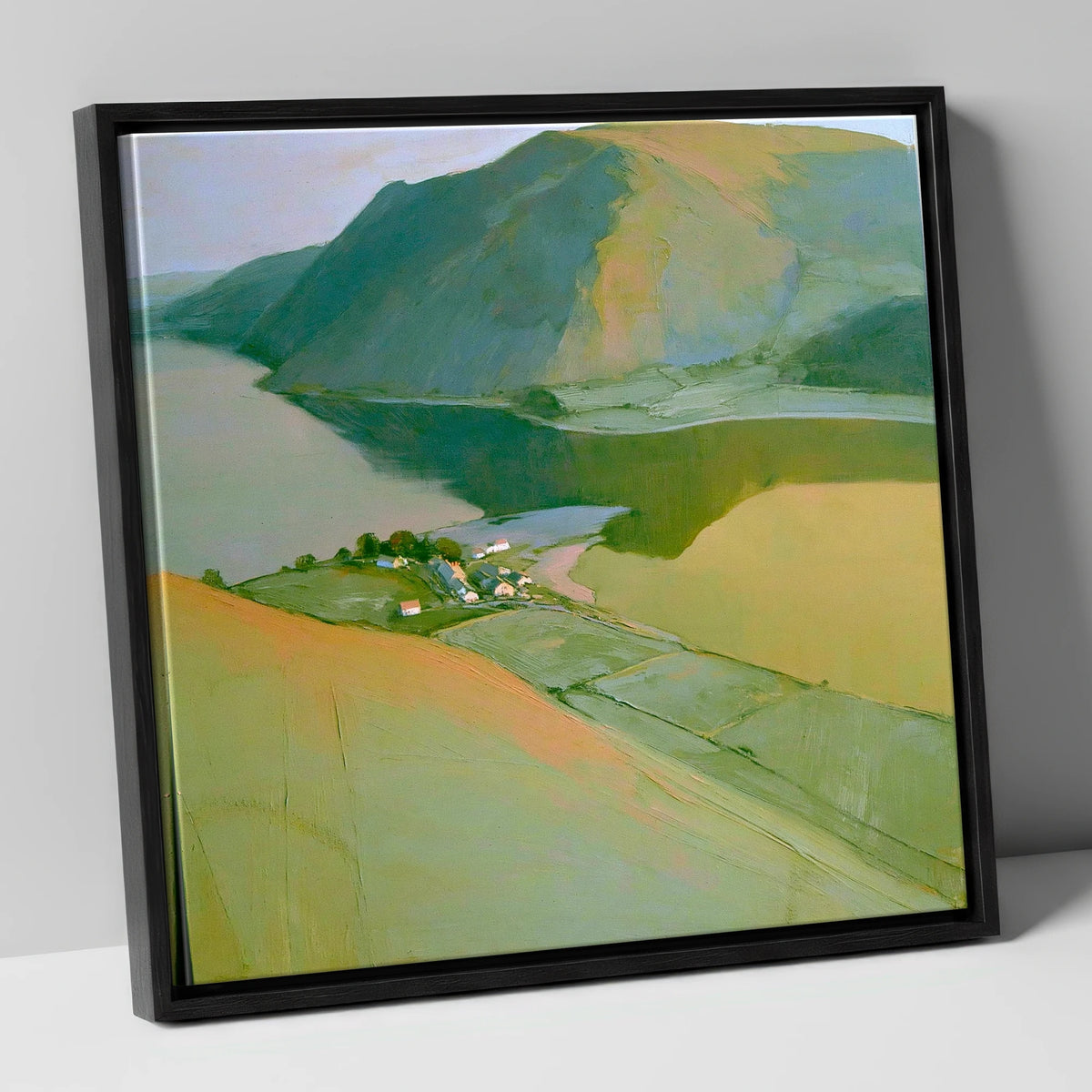 Glenridding from Above Ullswater lake district village canvas wall art in black frame