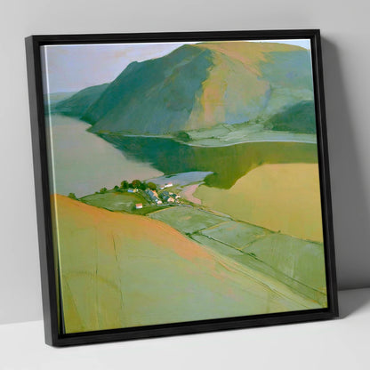 Glenridding from Above Ullswater lake district village canvas wall art in black frame