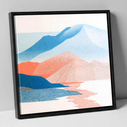 Graphic Skiddaw in Coral and Blue lake district fell canvas wall art in black frame