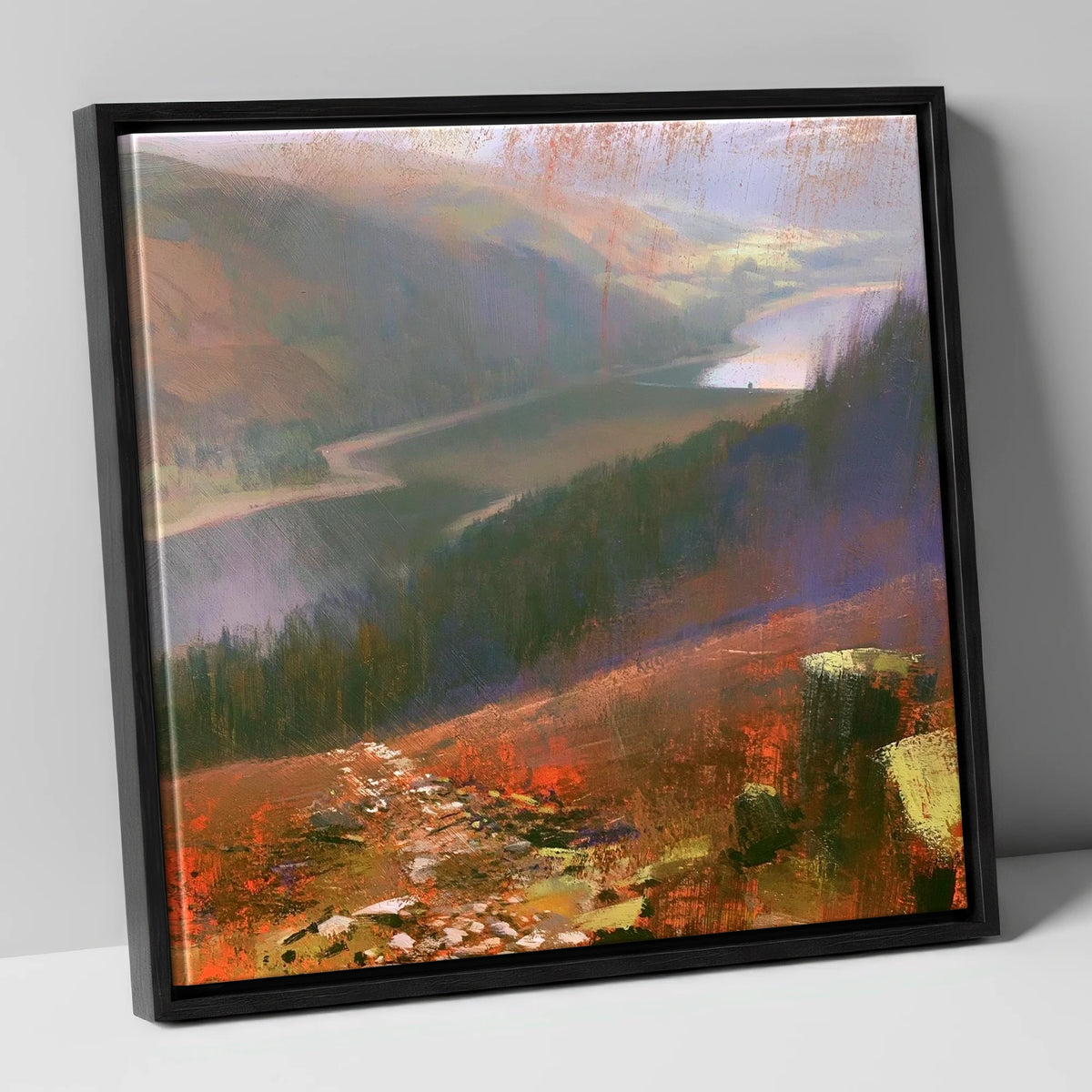 Brooding Thirlmere From Helvellyn Path lake district lake canvas wall art in black frame