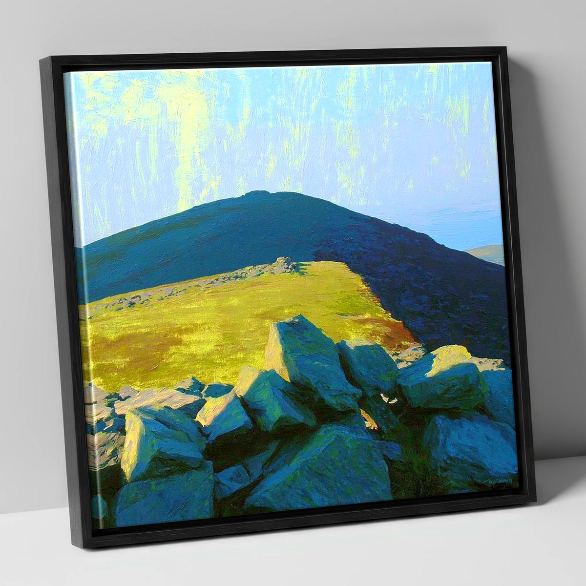 Sunlit Ridge on Gavel Fell lake district fell canvas wall art in black frame